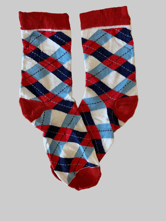 Men's Red/White/Navy Argyle w/Diamond Pattern Novelty Sock - Shoe Size 7-11
