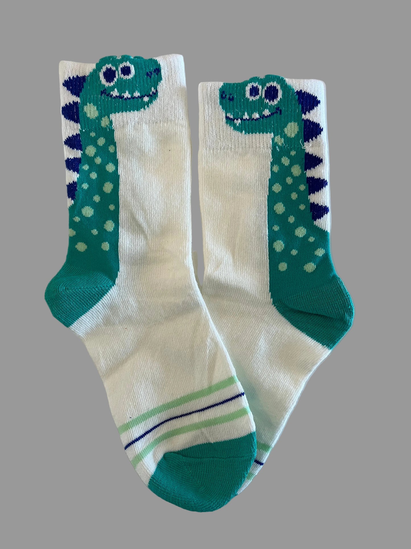 Kids' White with Green Dinosaur Crew Sock