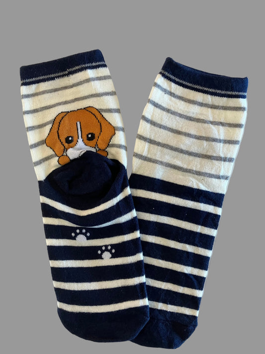 Women's & Kids' White & Navy Blue Peek-a-Boo Puppy Crew Sock