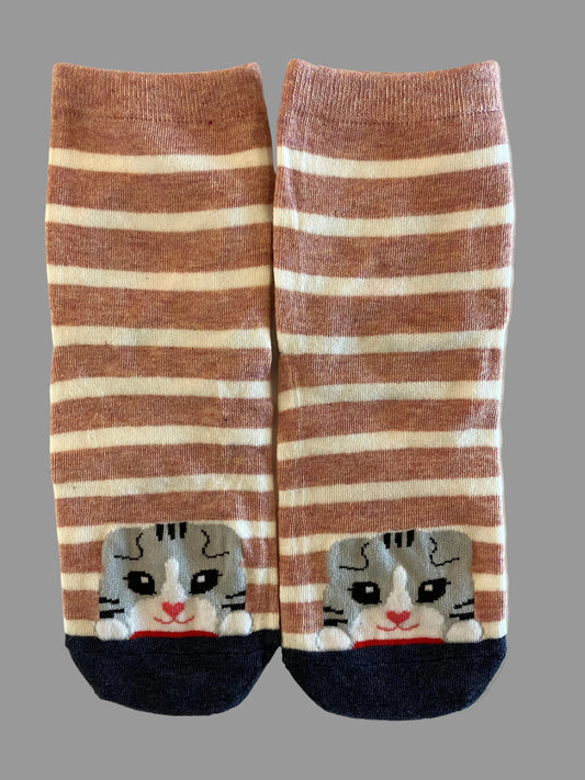 Women's & Kids' White & Pink Peek-a-Boo Kitten Crew Sock