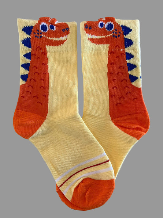 Kids' Yellow with Orange Dinosaur Crew Sock