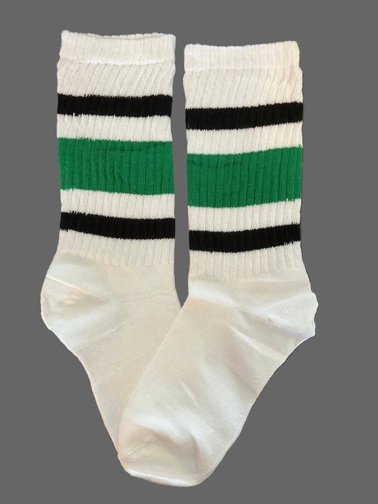 Unisex Retro Green & Black Striped Crew Sock