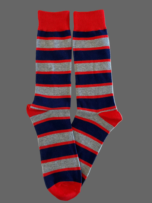 Casual Men's Striped Red, Gray & Navy Blue Crew Sock