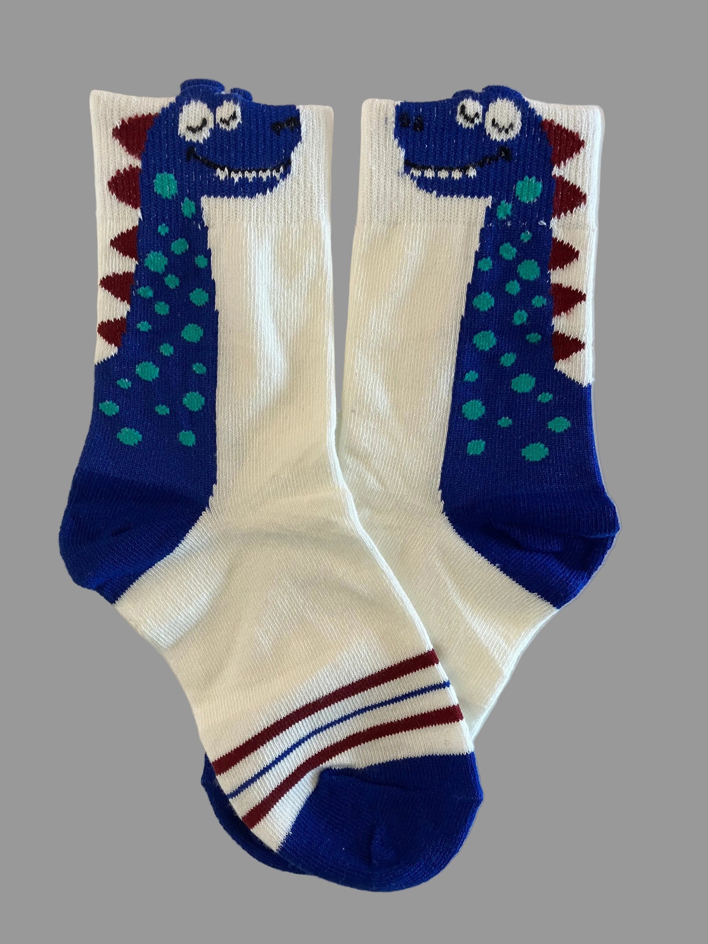 Kids' White with Blue Dinosaur Crew Sock