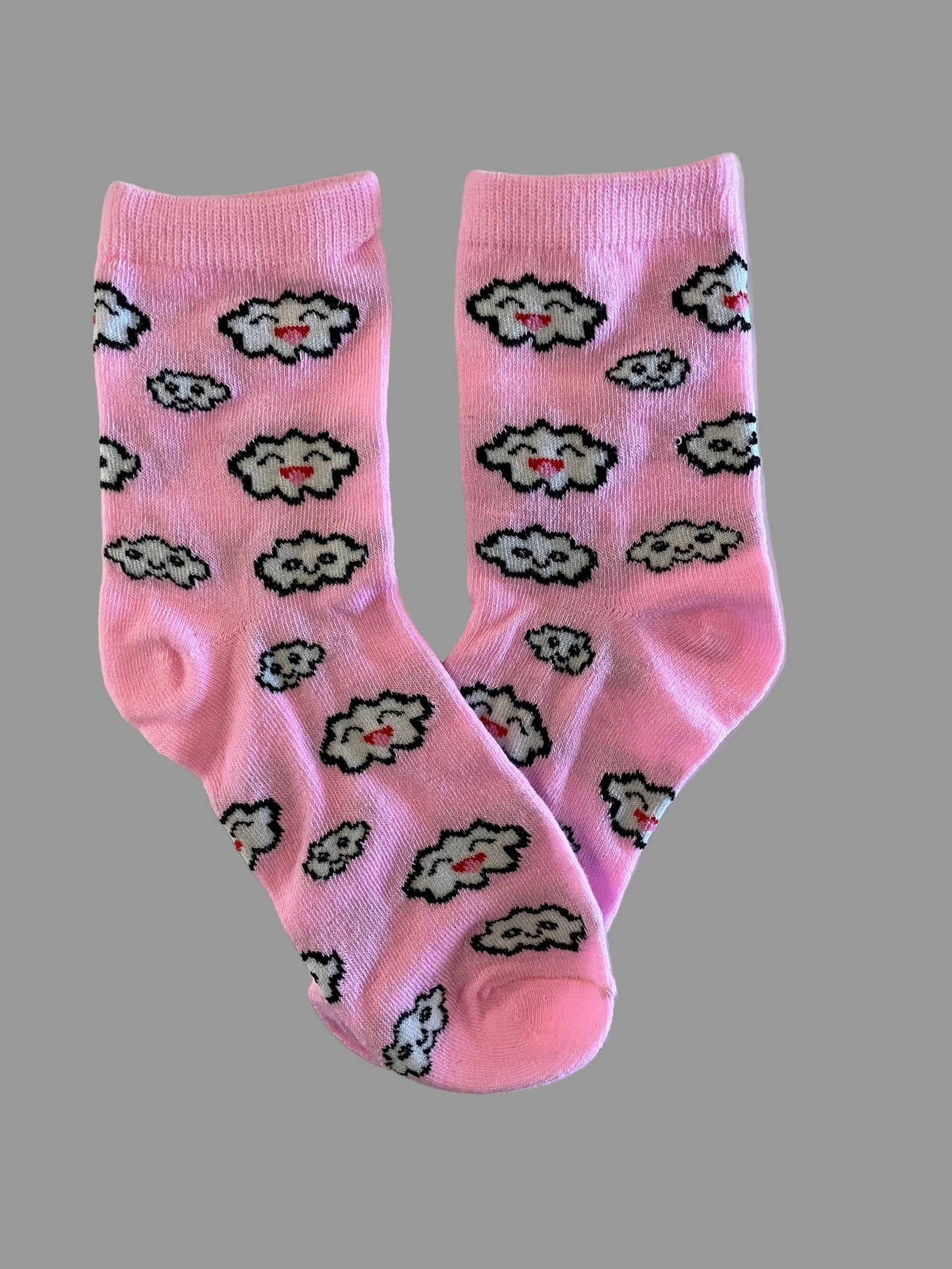 Kids Soft Pink with White Clouds Cotton Crew Sock