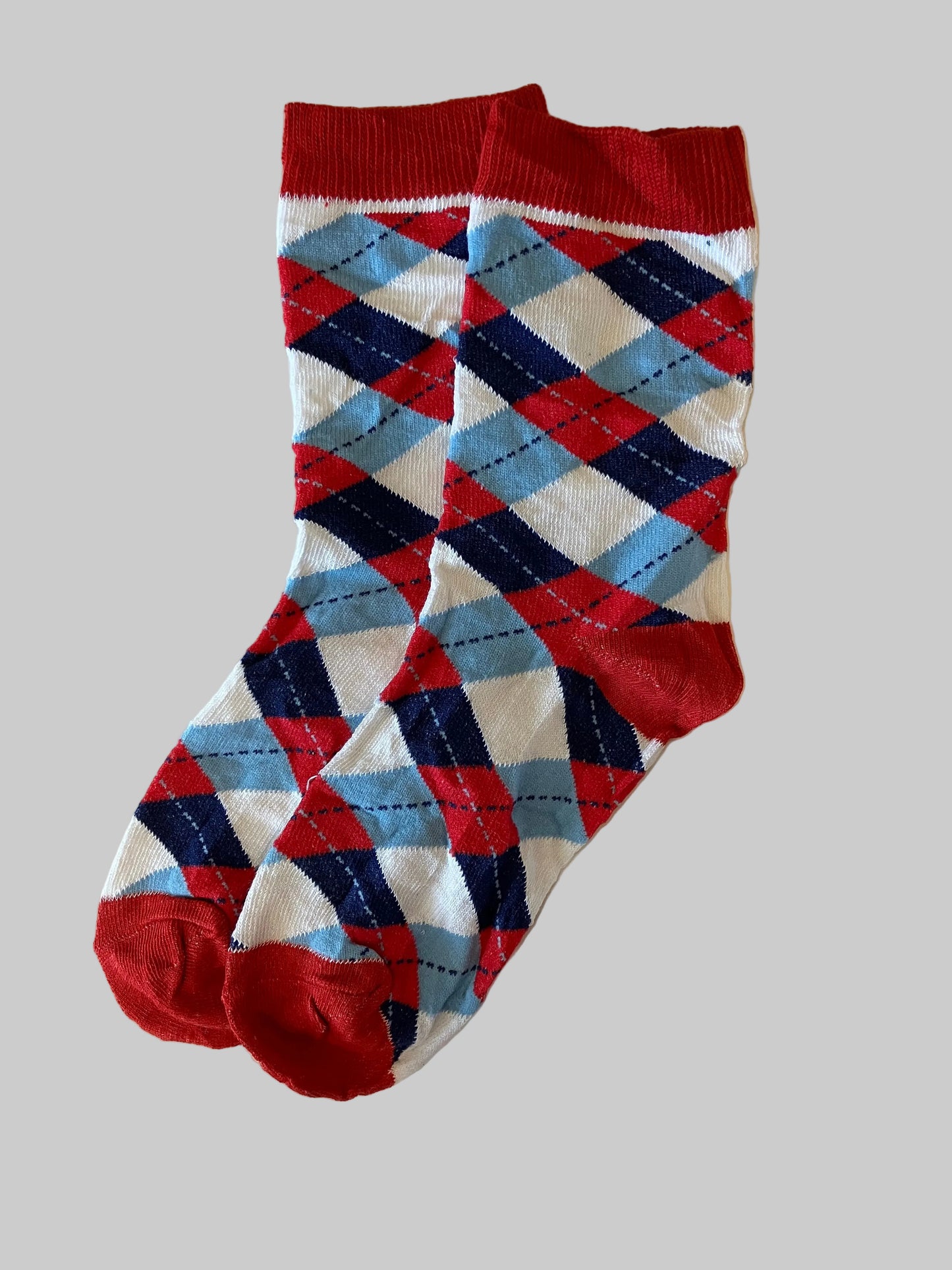 Men's Red/White/Navy Argyle w/Diamond Pattern Novelty Sock - Shoe Size 7-11