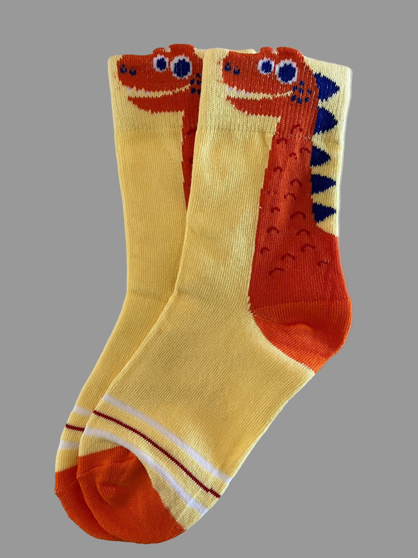 Kids' Yellow with Orange Dinosaur Crew Sock