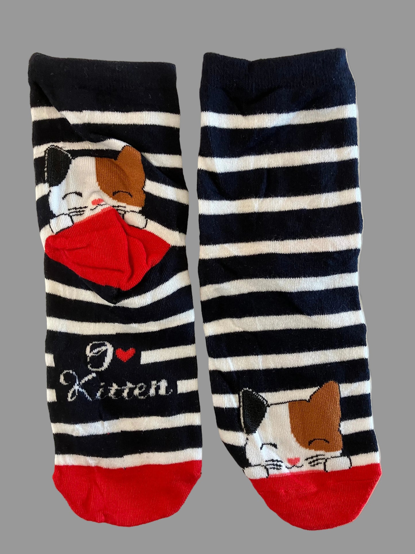 Women's & Kids' Black & White Striped Peek-a-Boo Kitty Crew Sock