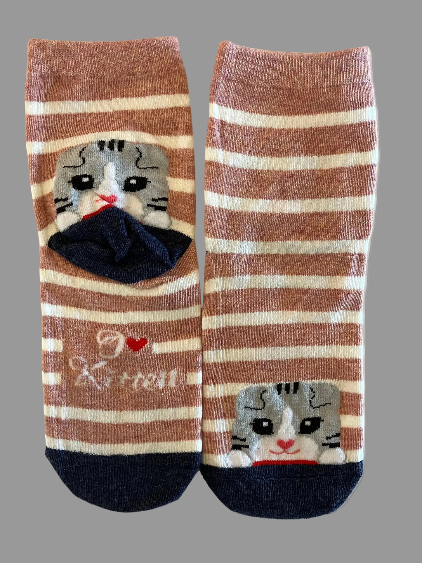 Women's & Kids' White & Pink Peek-a-Boo Kitten Crew Sock