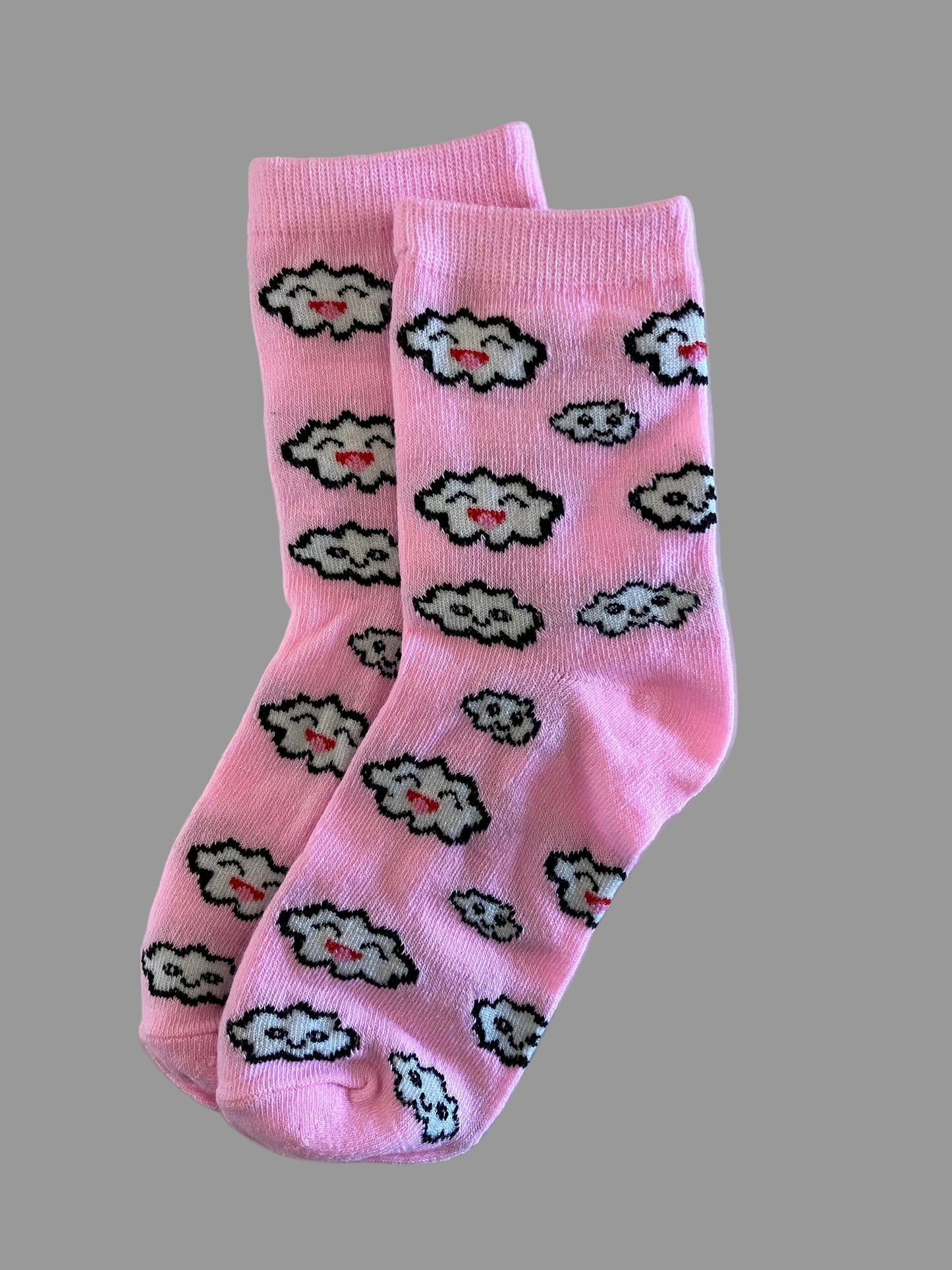 Kids Soft Pink with White Clouds Cotton Crew Sock