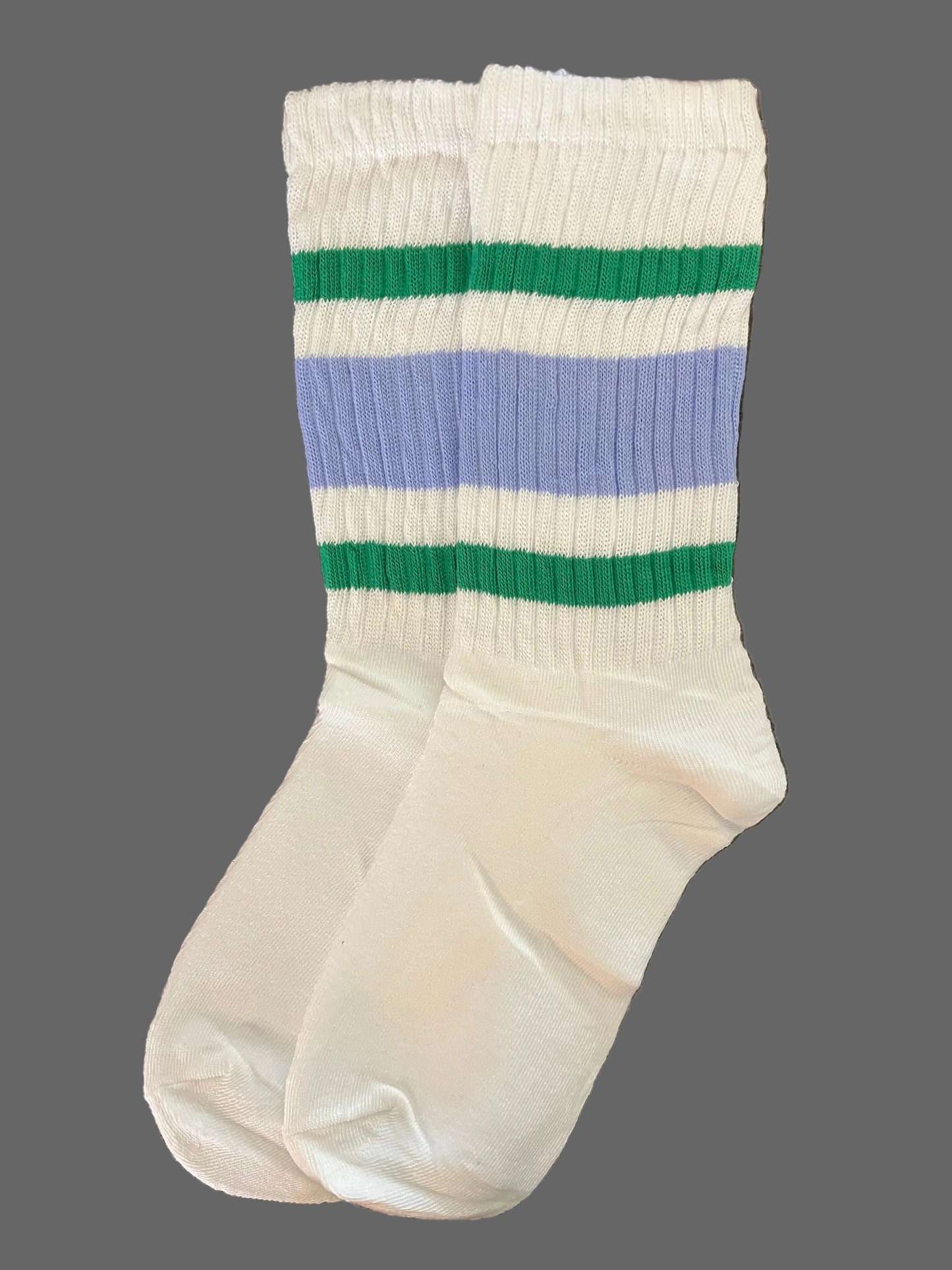 Unisex Retro Green & Light Blue Striped Crew Sock