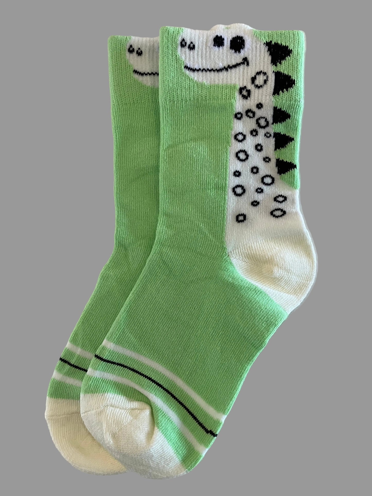 Kids' Green with White Dinosaur Crew Sock