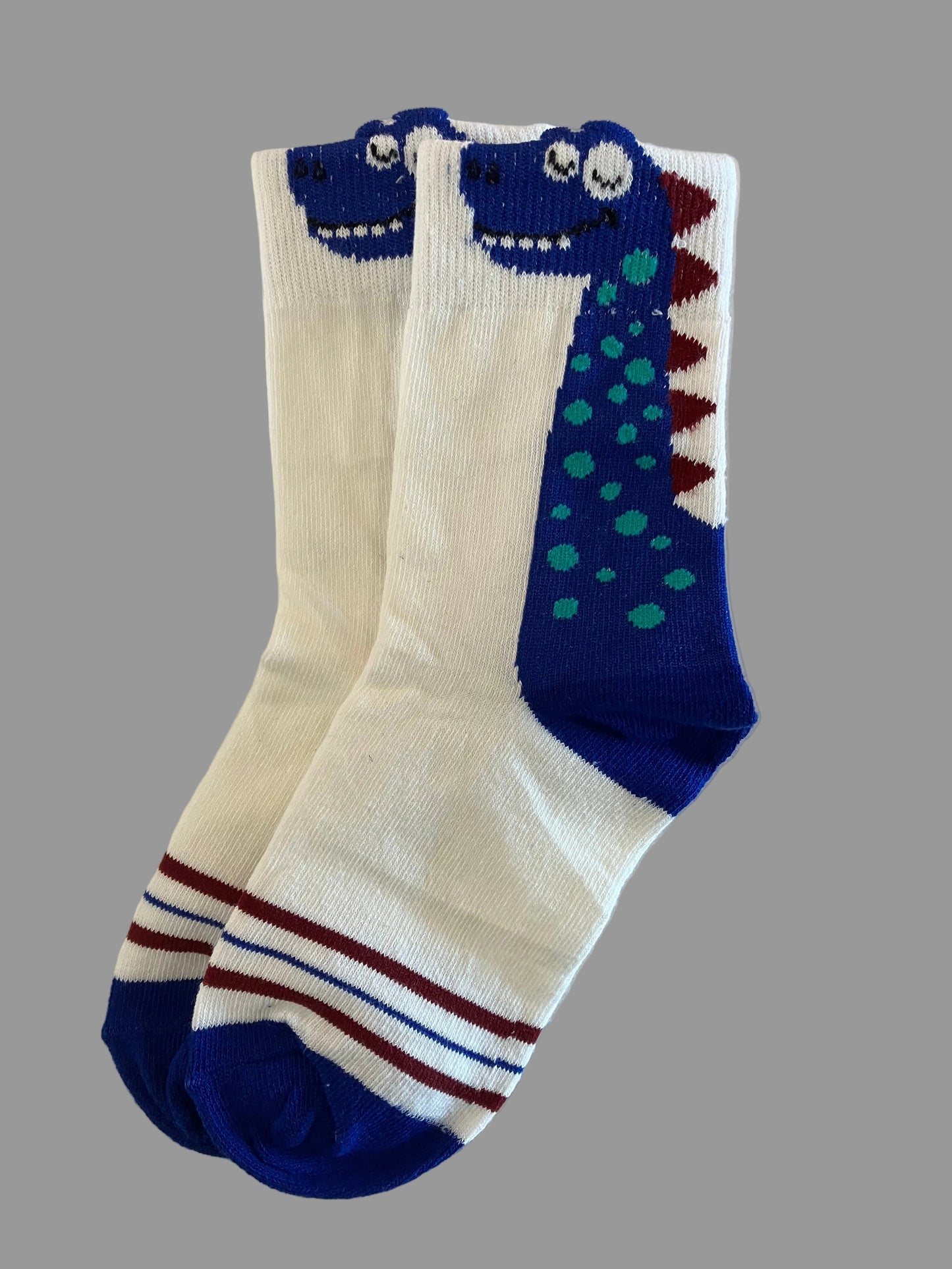 Kids' White with Blue Dinosaur Crew Sock