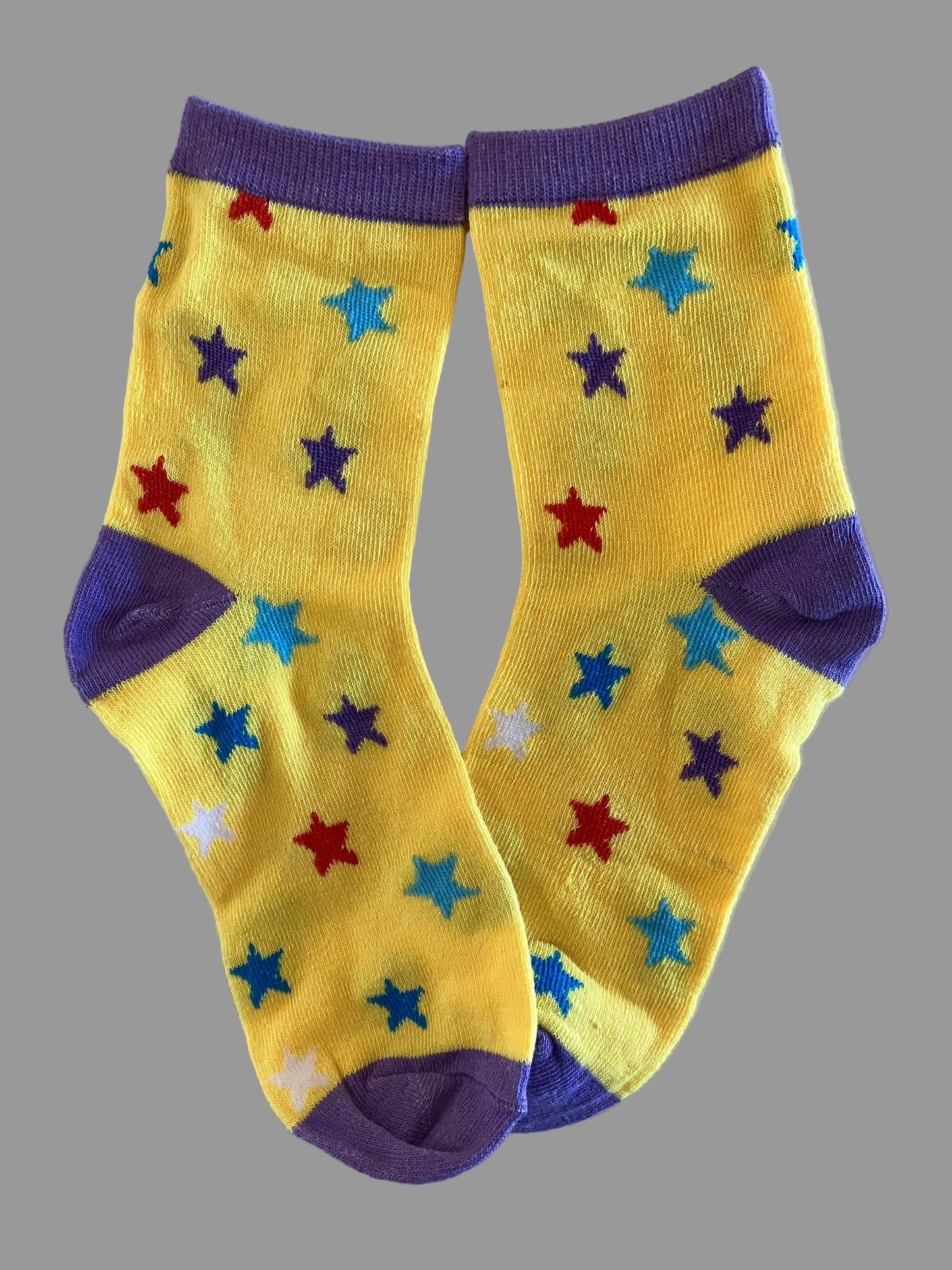 Kids Yellow/Purple with Stars Cotton Crew Sock