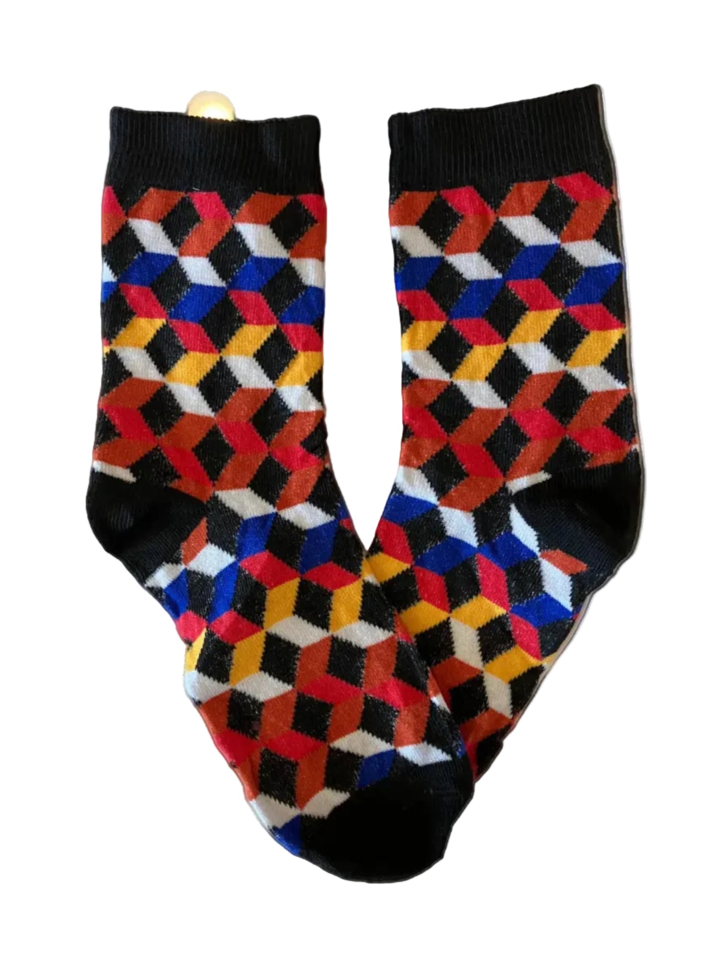 Men's Black/Brown/Red/Blue/White Geometric Novelty Sock - Shoe Size 7-11