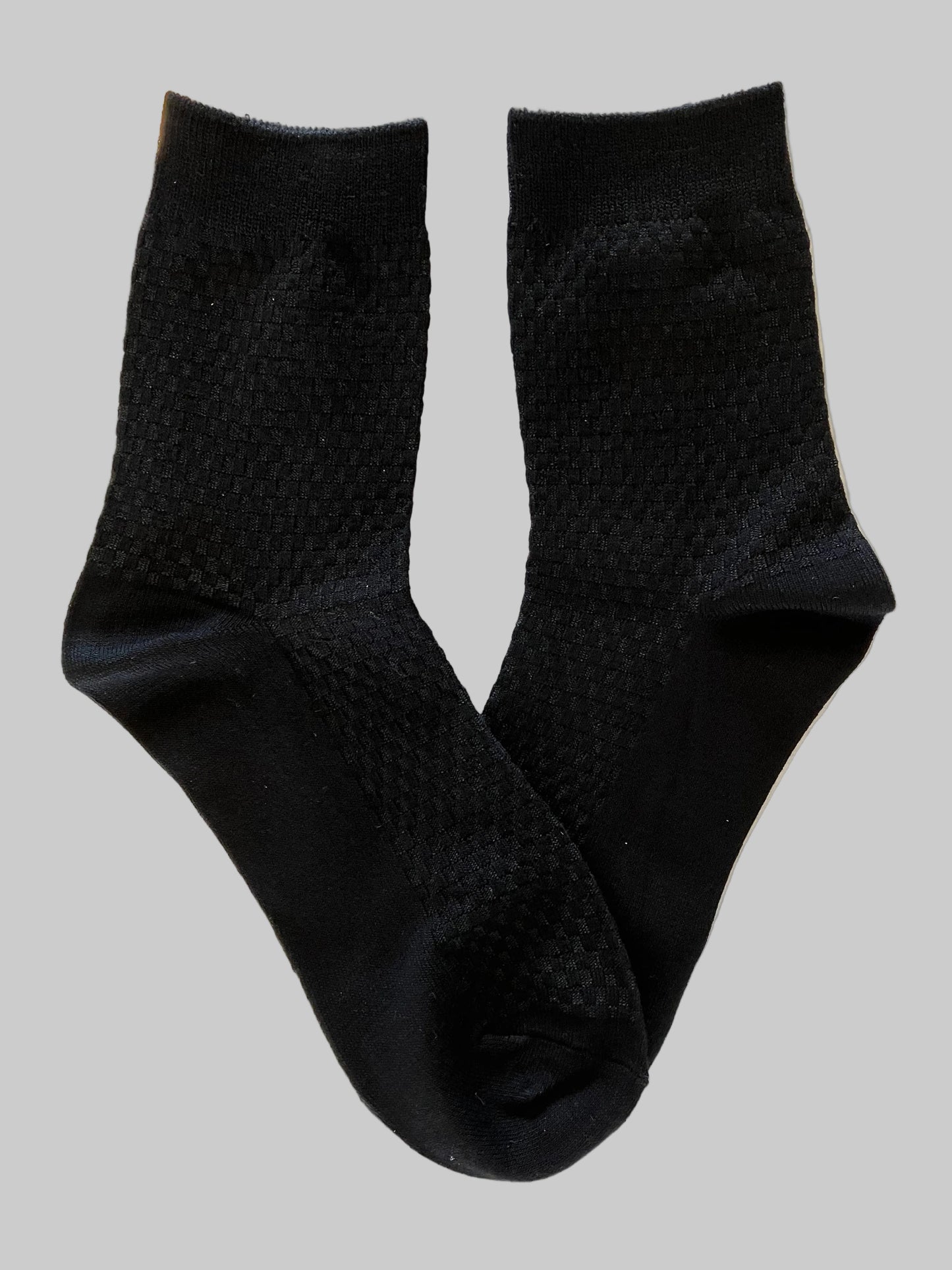 Men's Mid-Calf Crew Socks – Bamboo/Cotton Blend Waffle Knit | Black