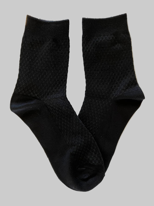 Men's Mid-Calf Crew Socks – Bamboo/Cotton Blend Waffle Knit | Black