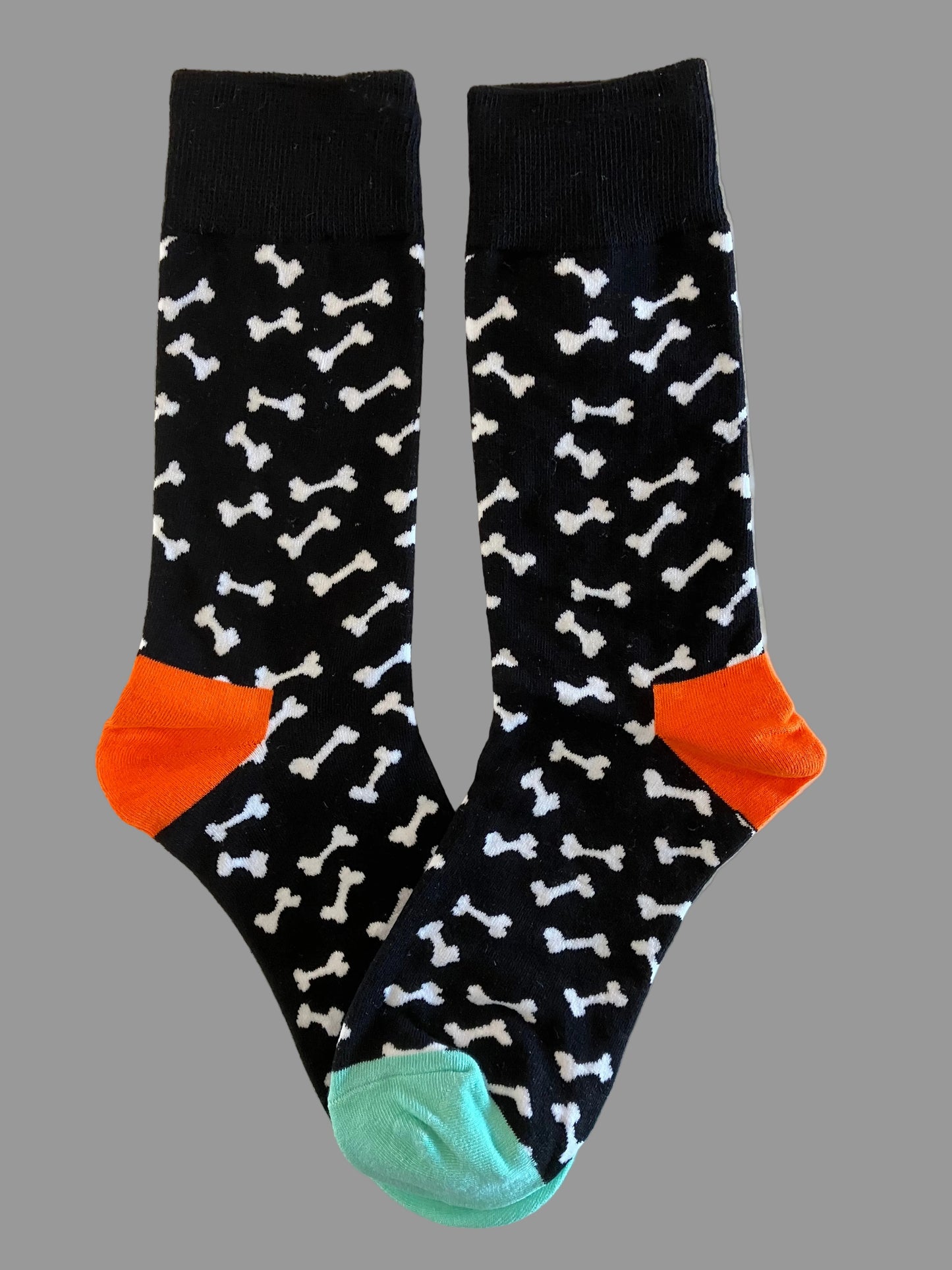 Unisex Black Crew Socks with White Dog Bones