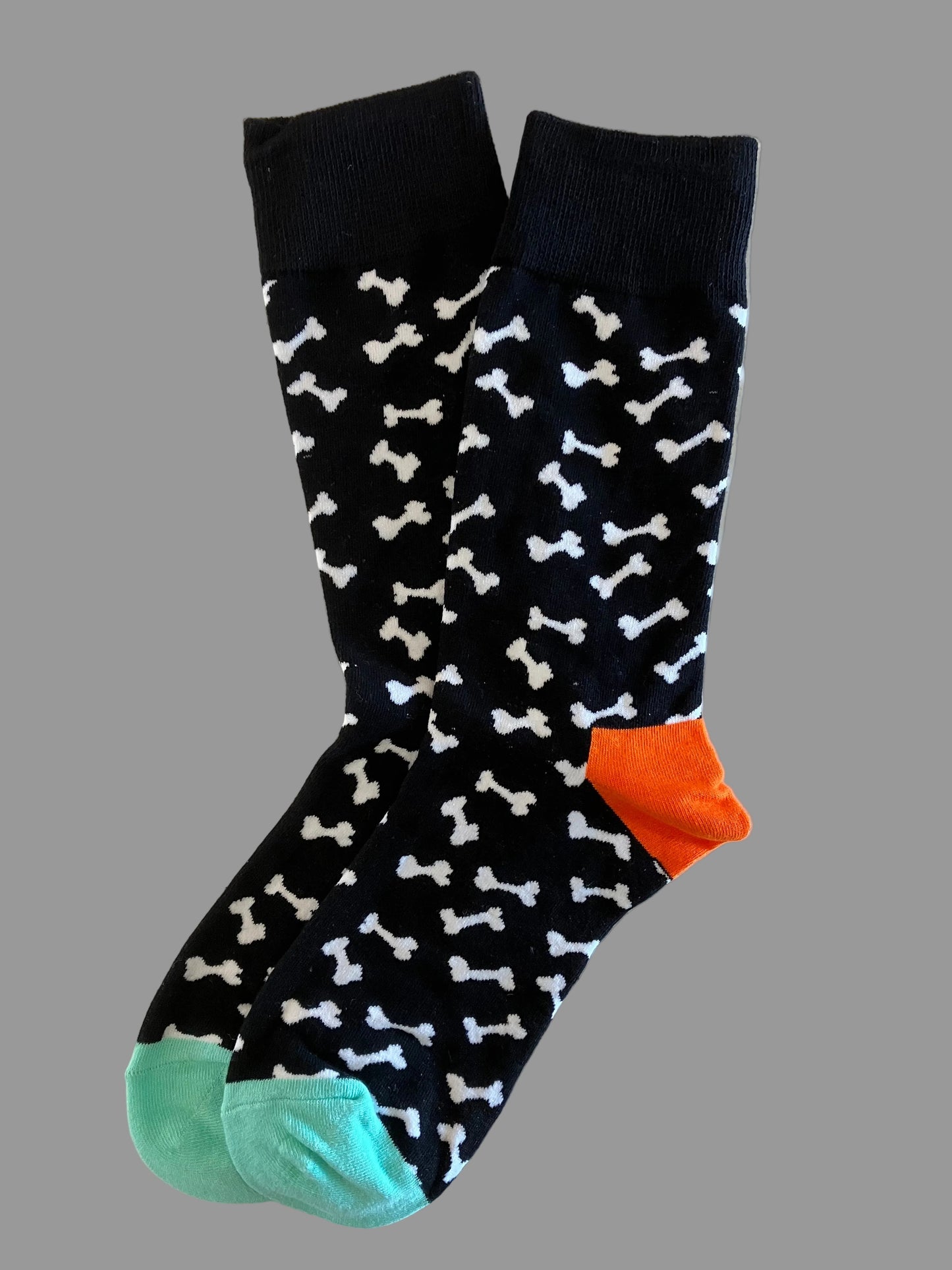 Unisex Black Crew Socks with White Dog Bones