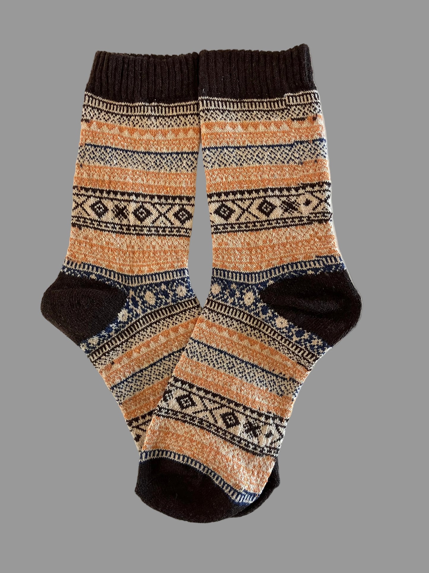 Unisex Geometric Brown Block Cotton Wool Crew Socks