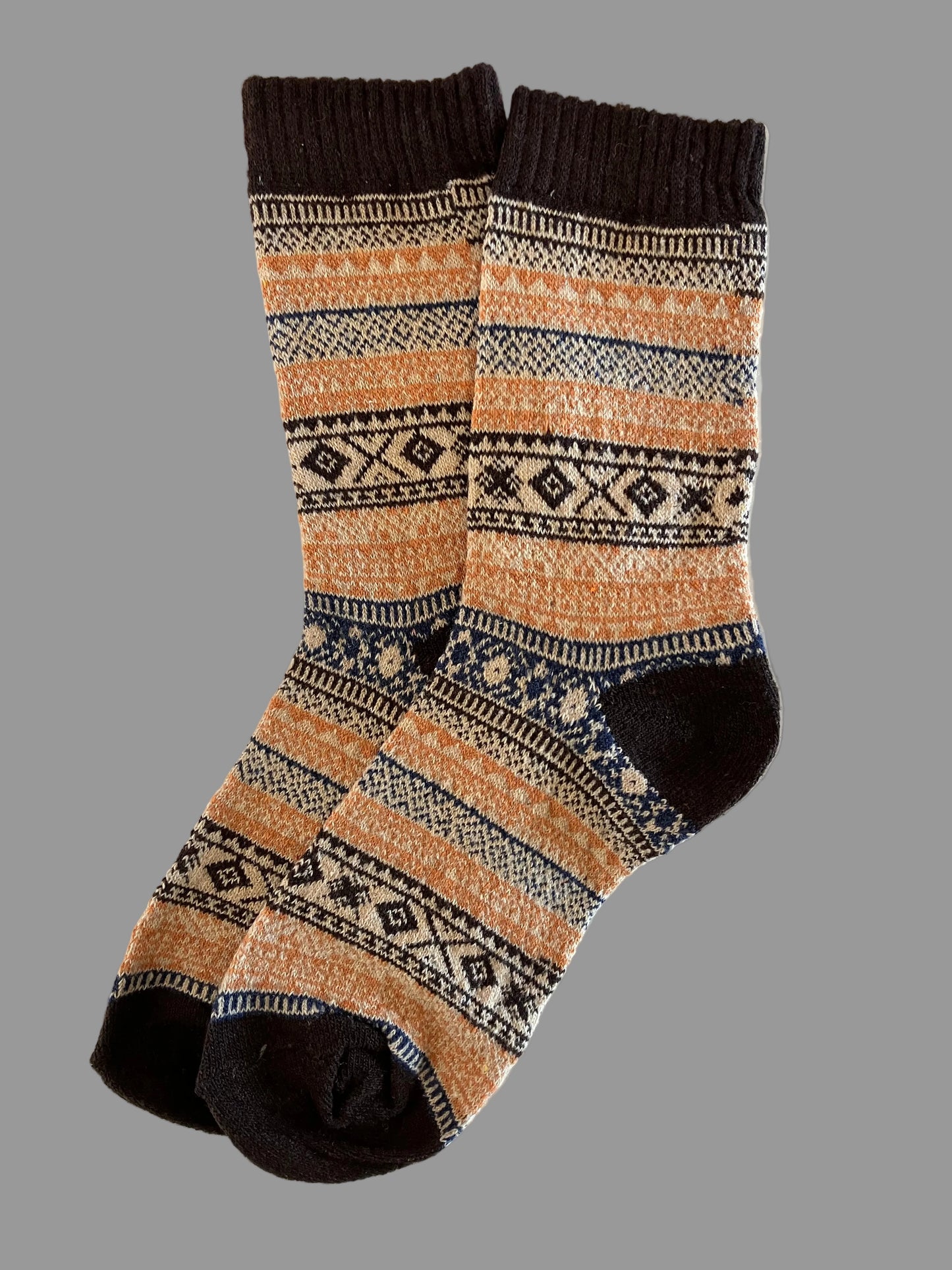 Unisex Geometric Brown Block Cotton Wool Crew Socks