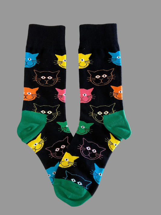 Unisex Multi-Colored Kitty Crew Socks