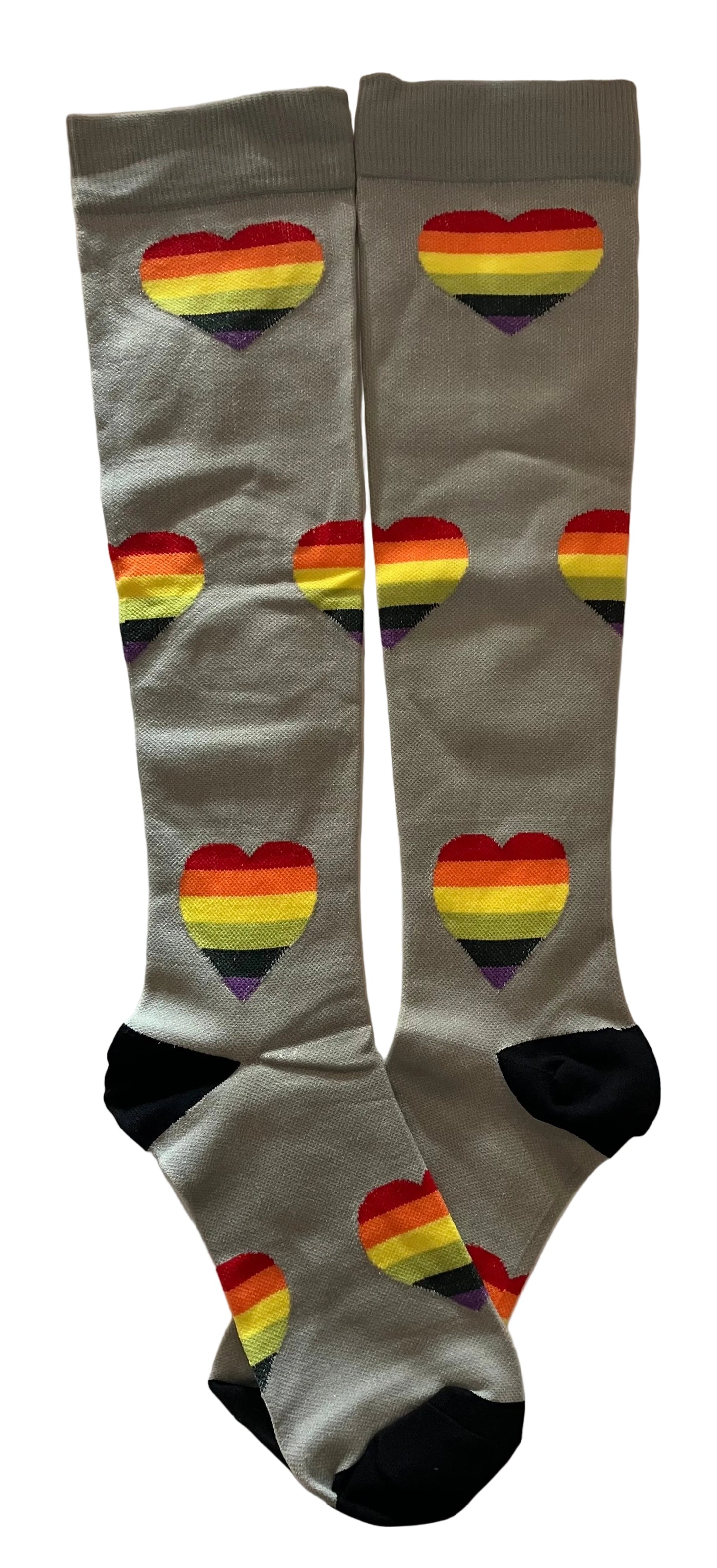 Compression Socks Gray with Rainbow Heart - L/XL