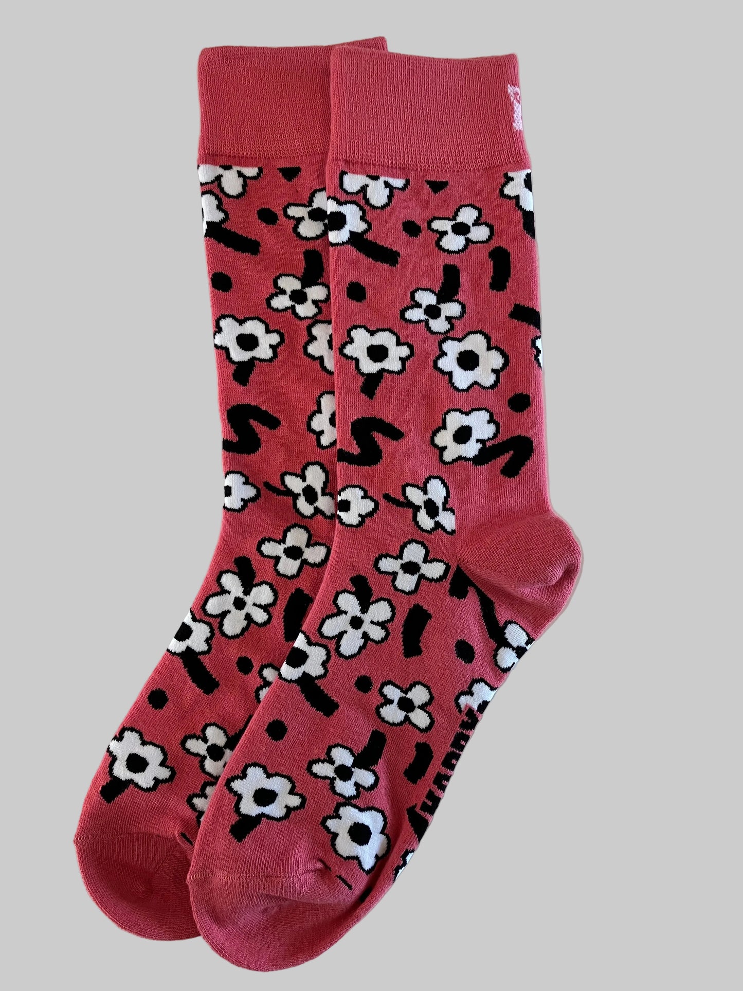 Women's Dark Pink Dancing Flower Crew Socks