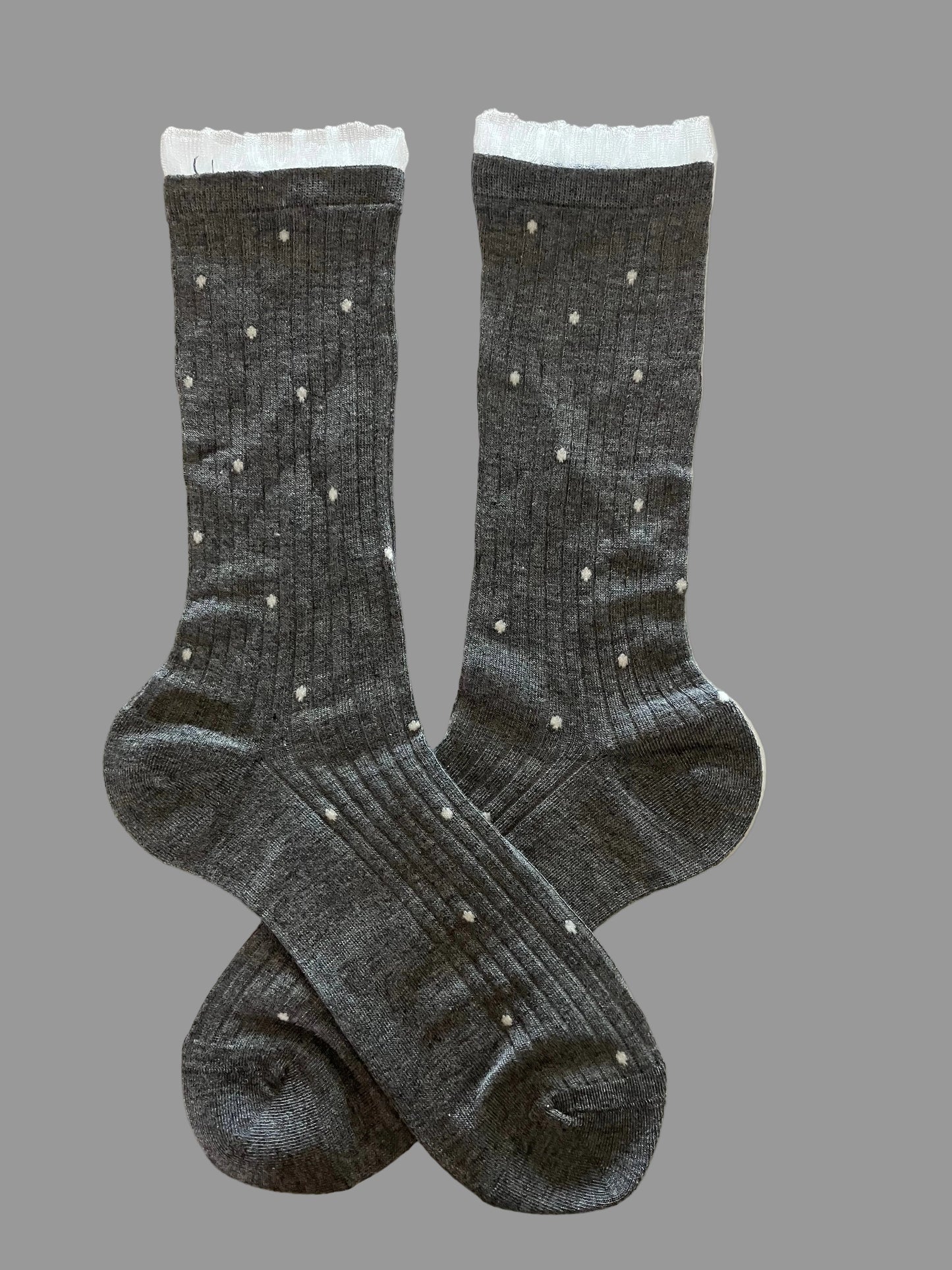 Women's Sheer Crew Socks Bamboo Dark Gray Polka Dot - One Size