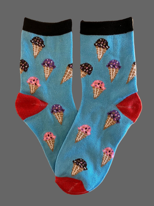 Kids Ice Cream Cone Cotton Crew Sock
