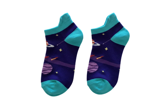 Boys' Ankle Socks – Space Theme Teal Green Accent, two socks side by side