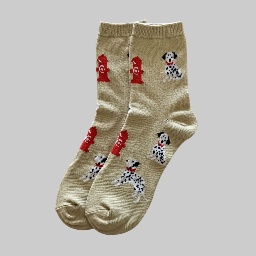 AI generated product image of Dalmatian crew socks