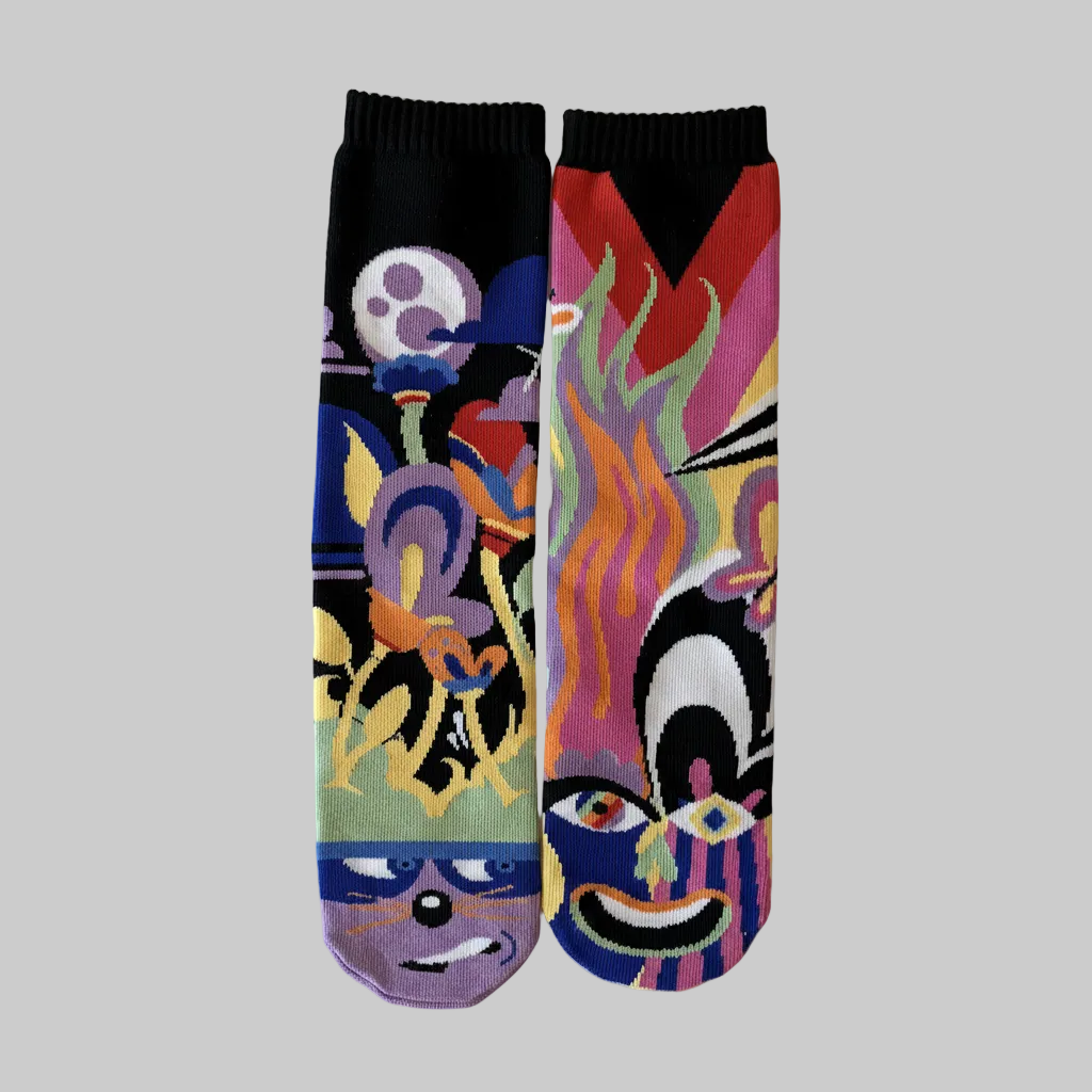 AI generated image of Shy & Outgoing mismatched crew socks