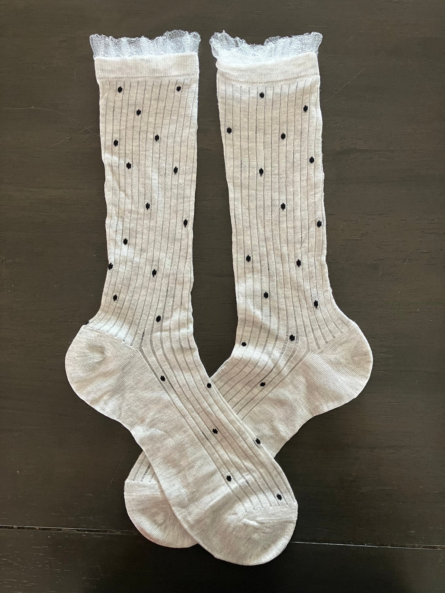 Women's Sheer Crew Socks Bamboo Light Gray w/Black Polka Dot - One Size