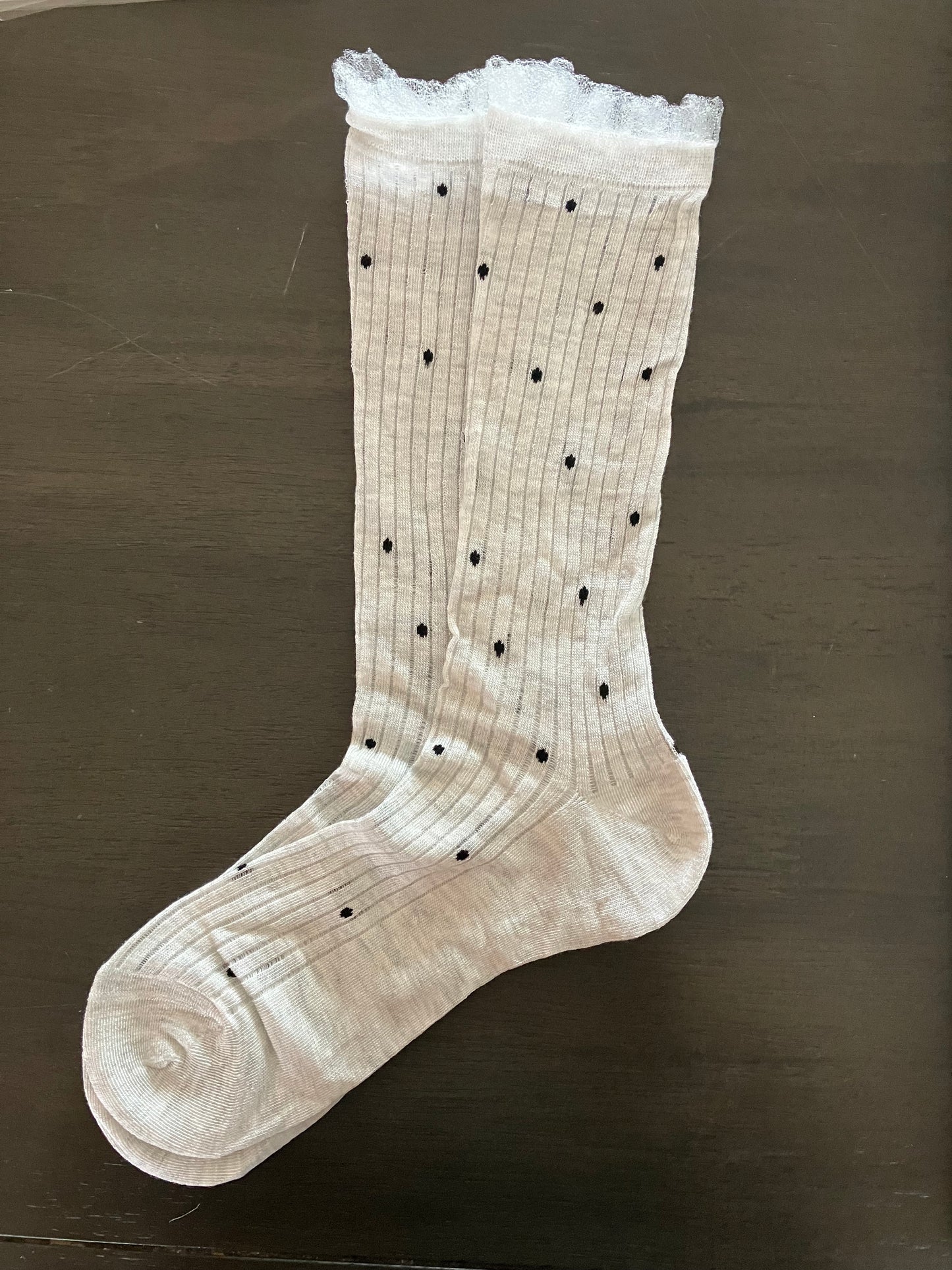 Women's Sheer Crew Socks Bamboo Light Gray w/Black Polka Dot - One Size