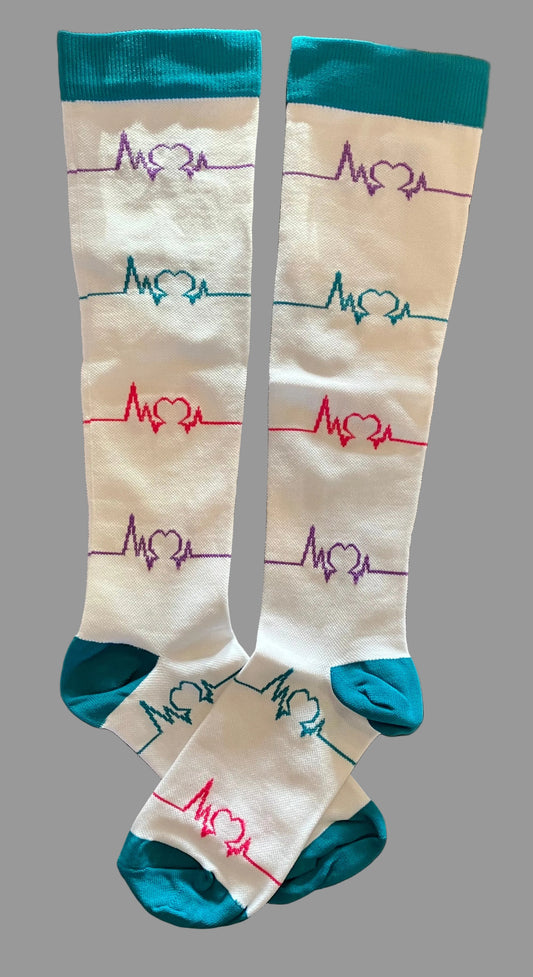Compression Socks White/Green with Life Lines - S/M (Calf 9"-15")