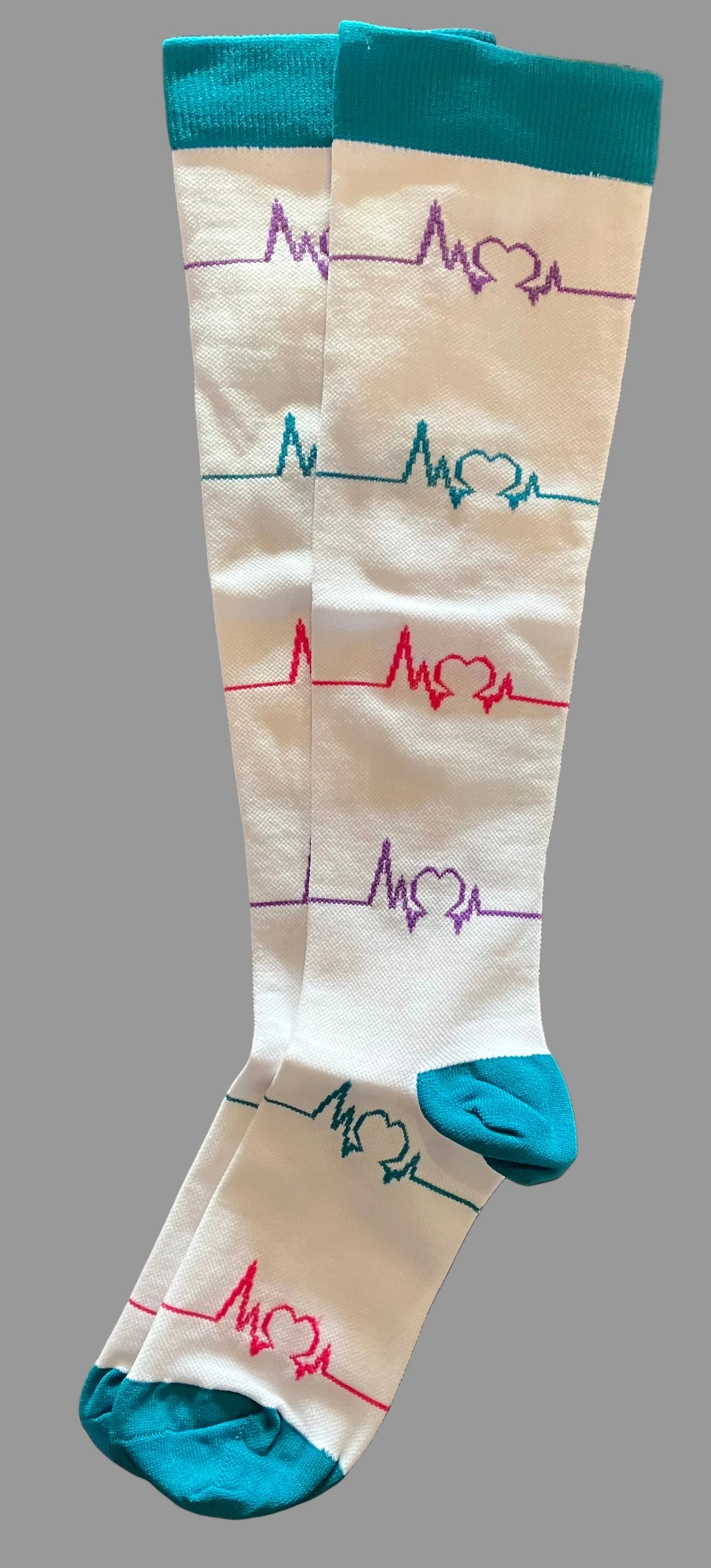 Compression Socks White/Green with Life Lines - S/M (Calf 9"-15")