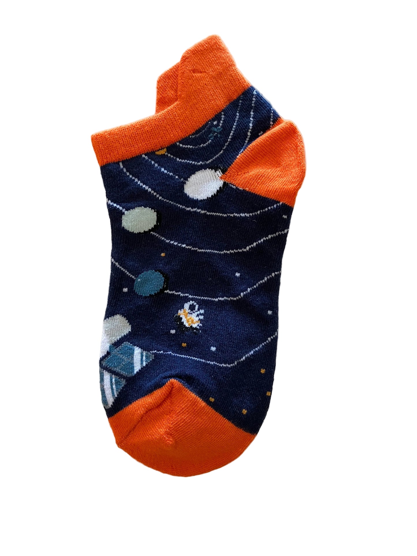 Boys' Ankle Socks – Space Theme Orange Accent