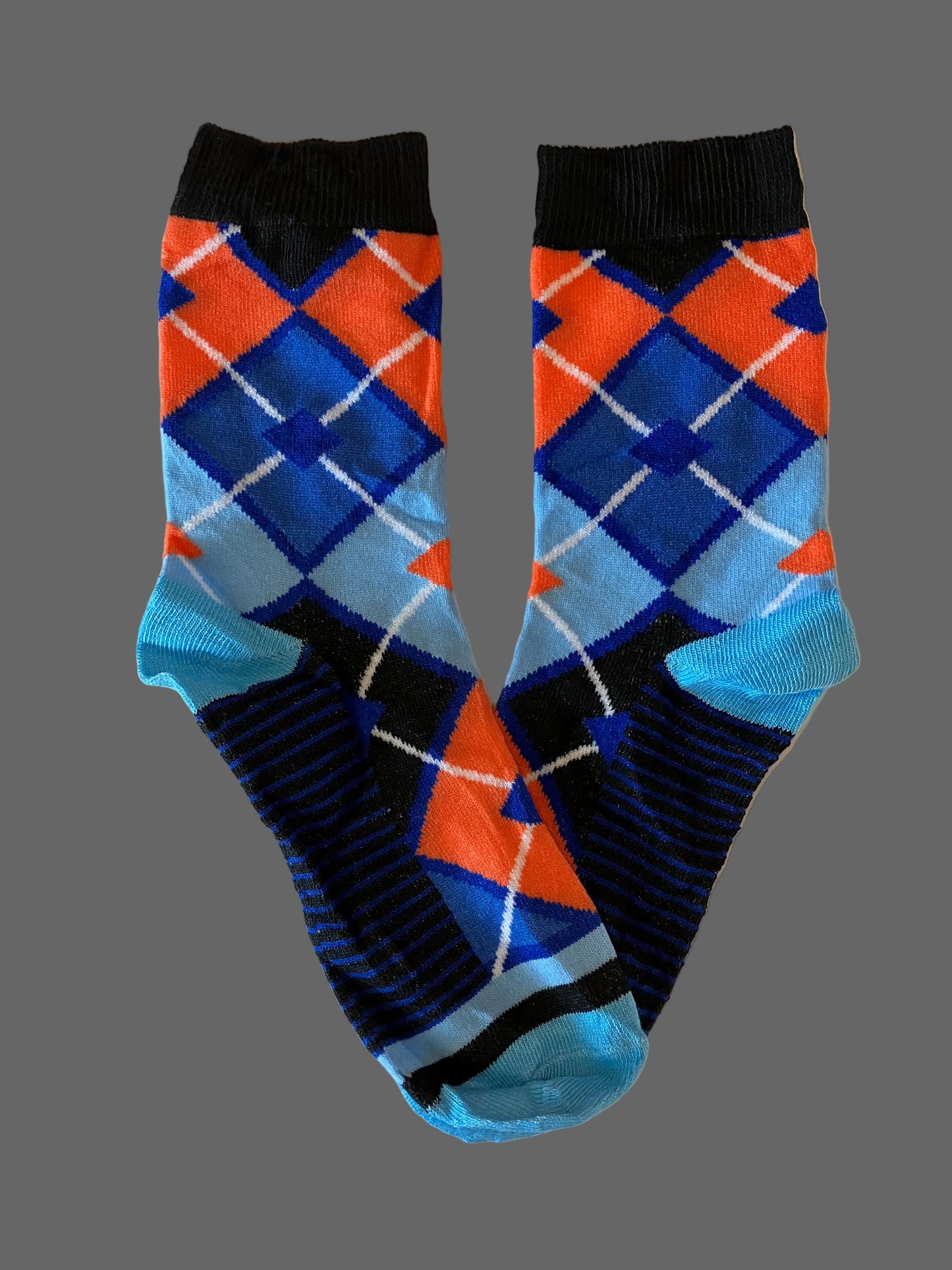 Men's Black/Orange/Blue Diamond Geometric Novelty Sock - Shoe Size 7-11