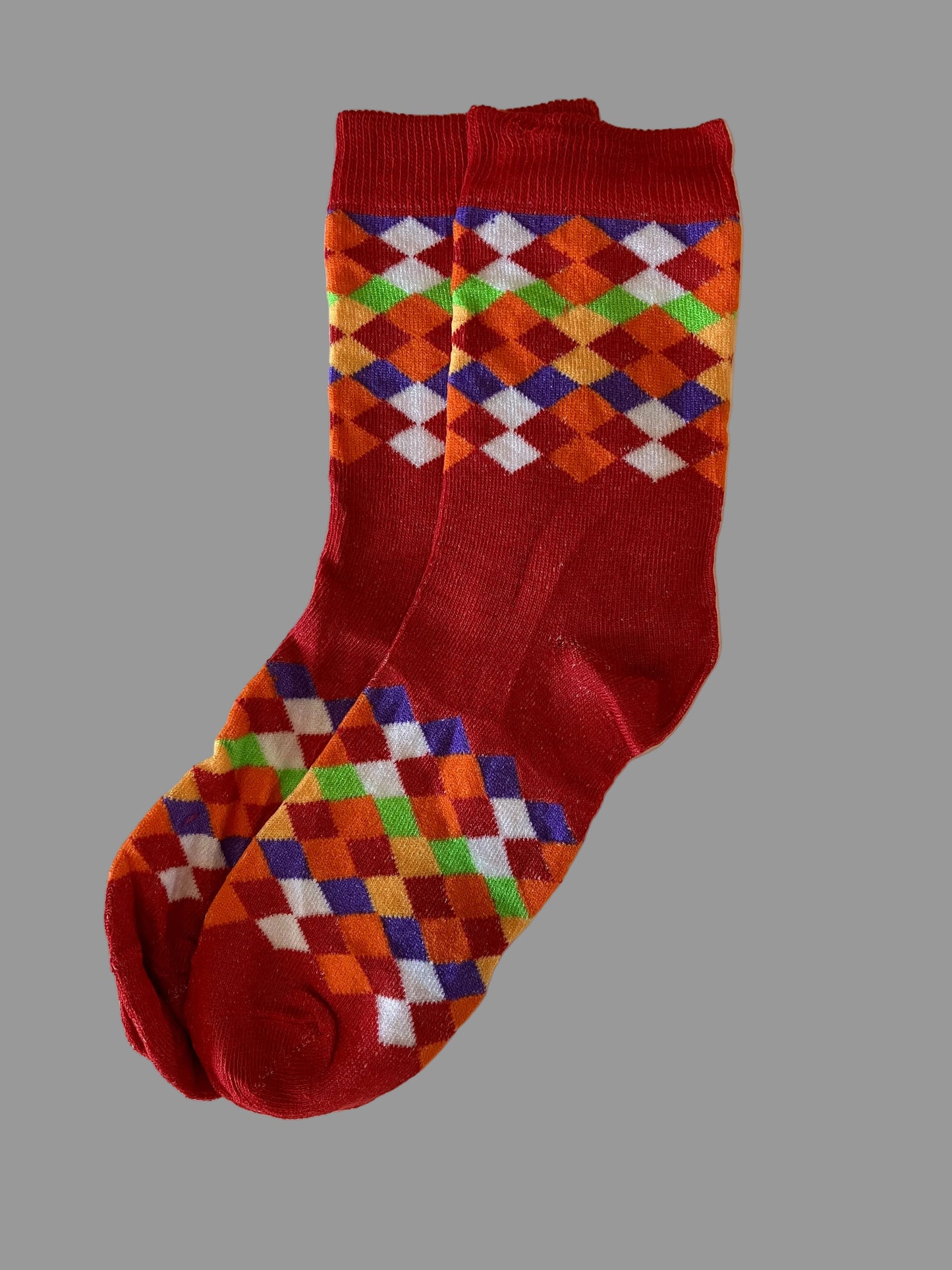 Men's Orange/Purple/White/Red Diamond Geometric Novelty Sock - Shoe Size 7-11