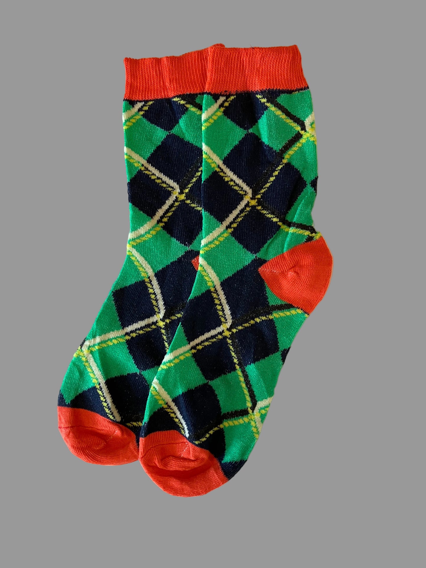 Men's Orange/Navy Blue/Green Diamonds Novelty Sock - Shoe Size 7-11