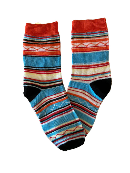 Men's Orange/Blue/Black/Yellow Striped Novelty Sock - Shoe Size 7-11