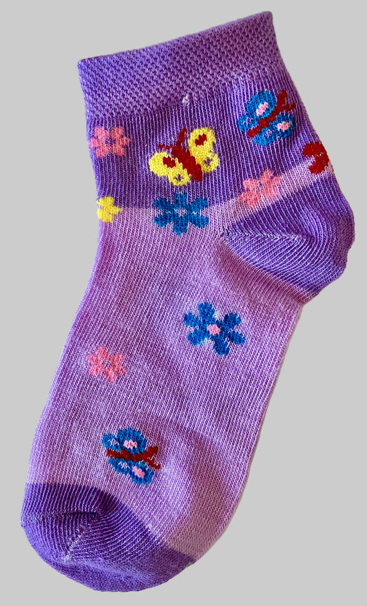 Girl's Purple Ankle Socks – Yellow & Blue Butterflies