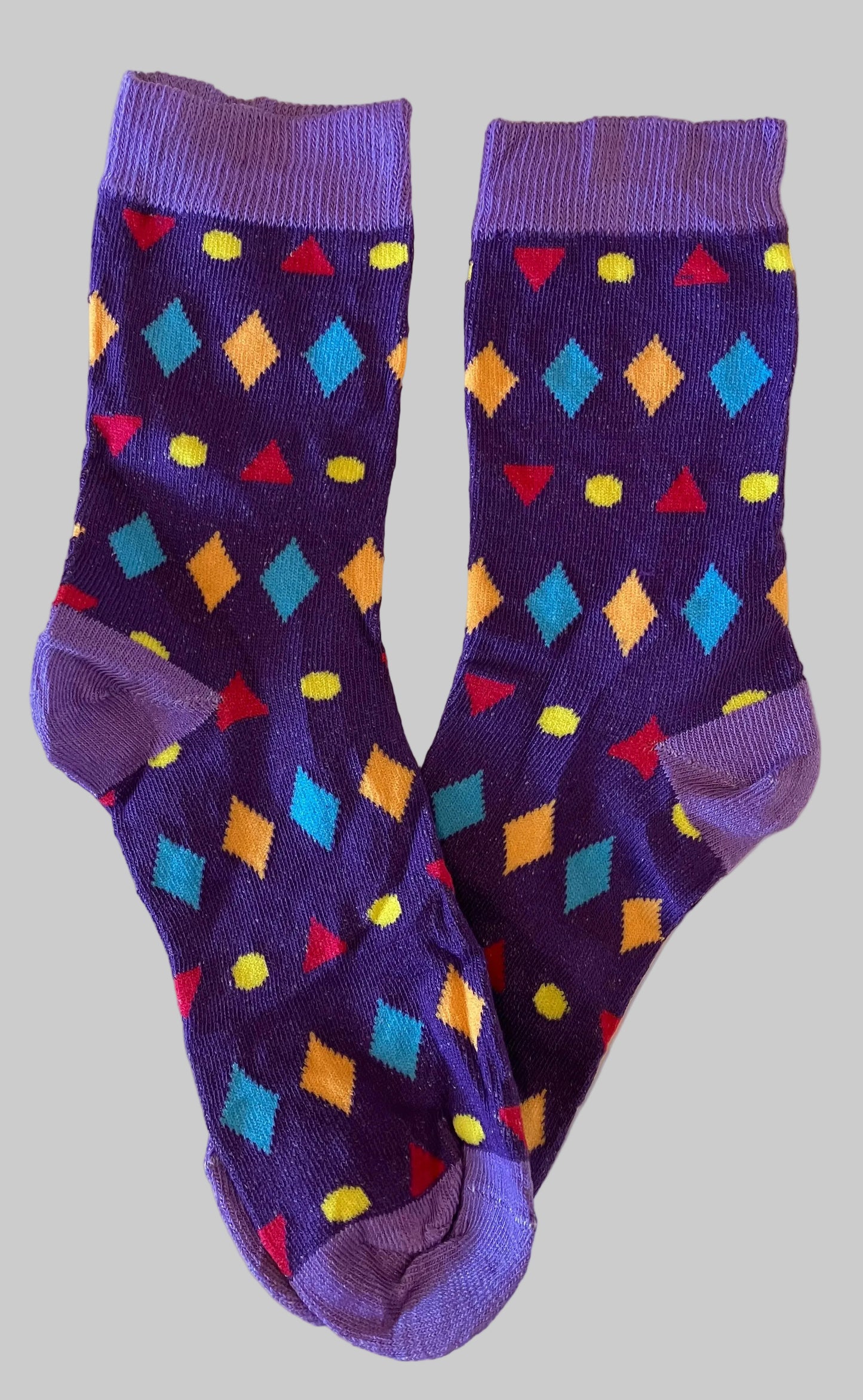 Men's Purple/Red Triangles & Yellow/Blue Diamonds Novelty Sock - Shoe Size 7-11