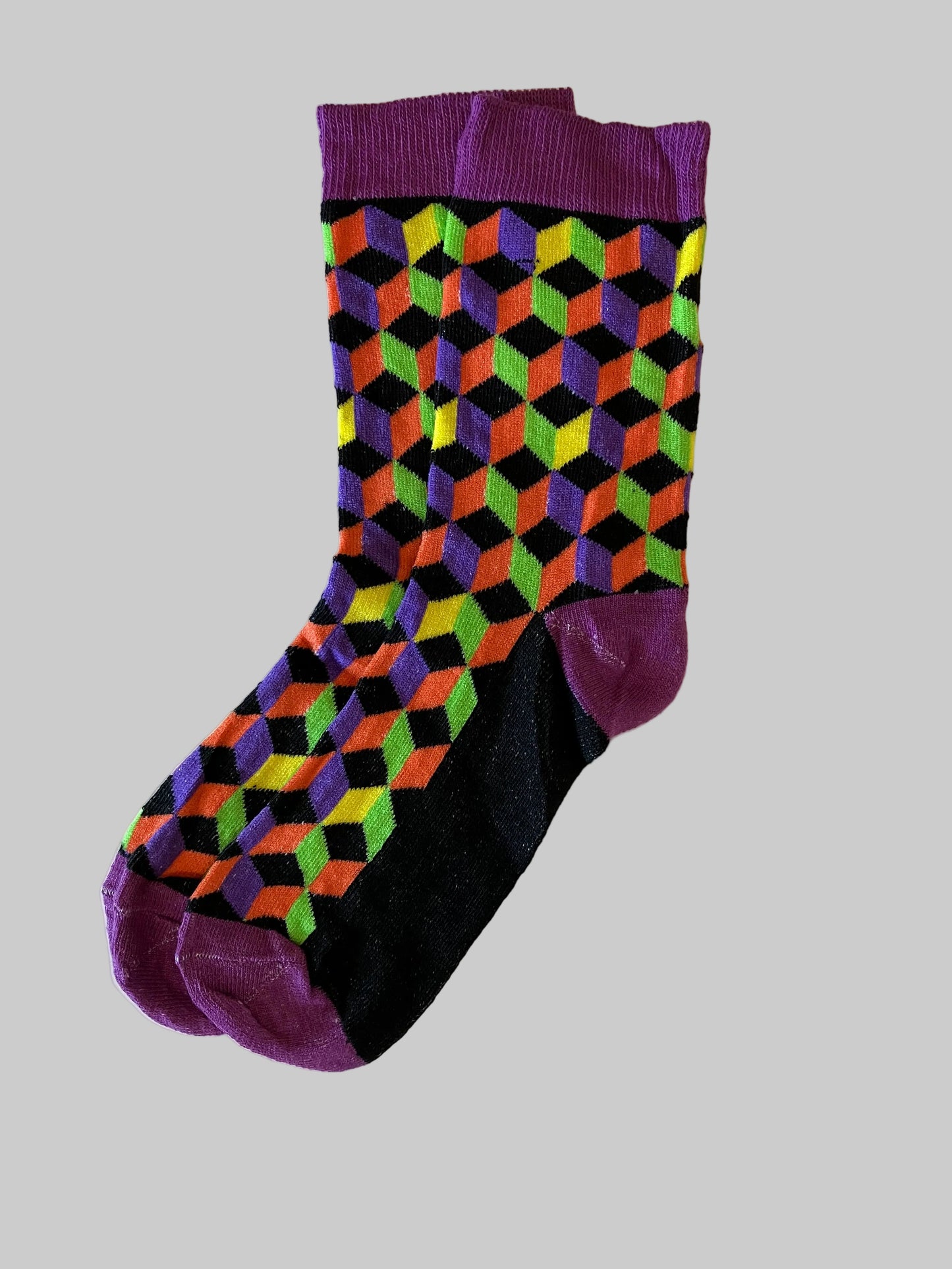 Men's Purple/Black/Orange/Green Geometric Novelty Sock - Shoe Size 7-11