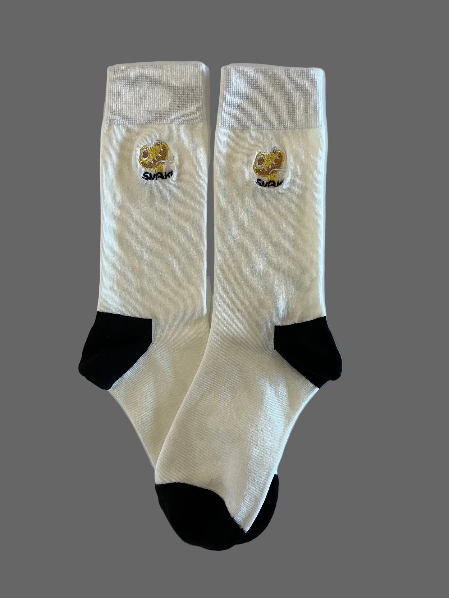 Unisex White Crew Socks with Snake Patch