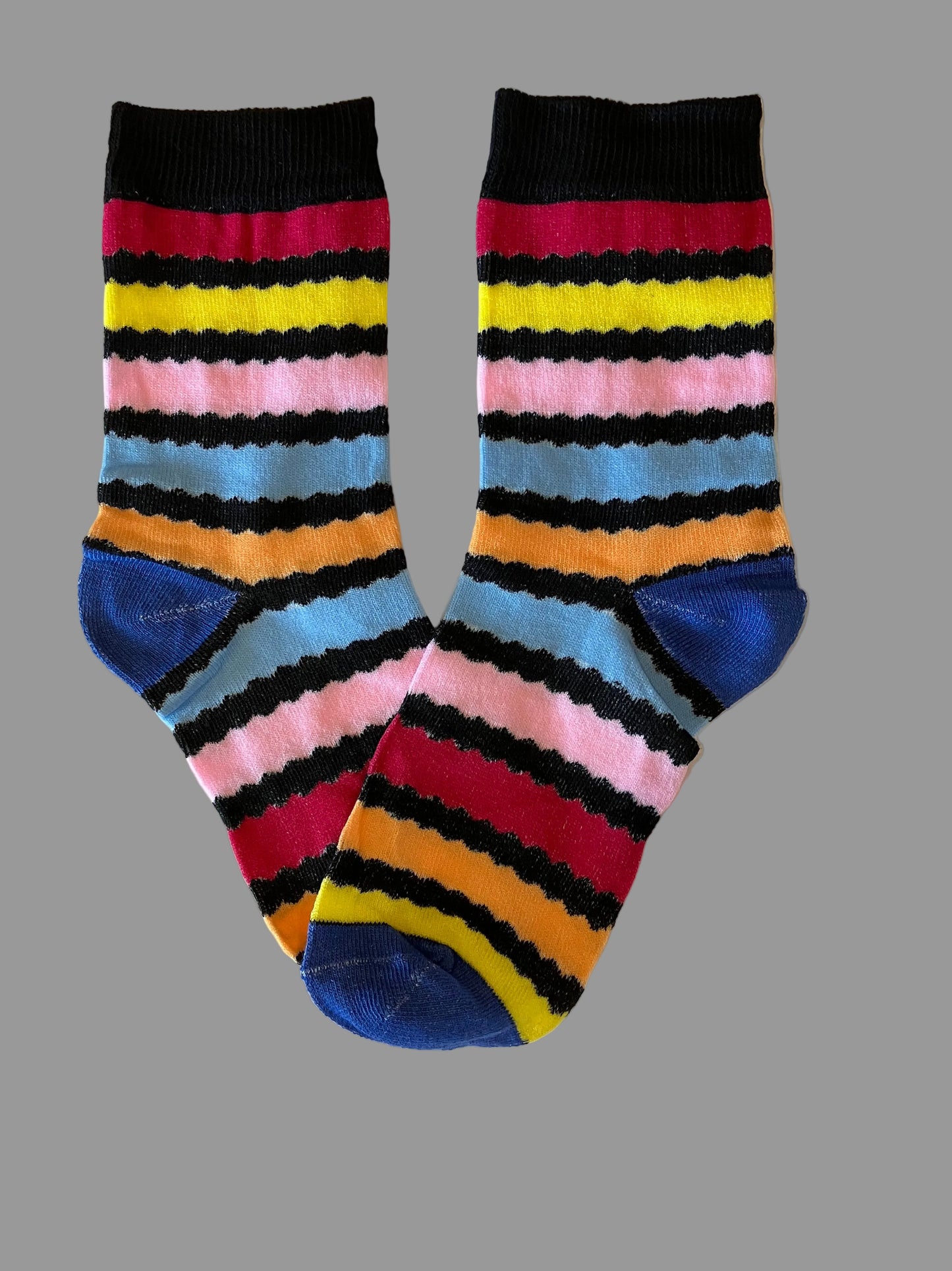 Men's Black/Red/Yellow/Pink/Blue/Peach Striped Novelty Sock - Shoe Size 7-11