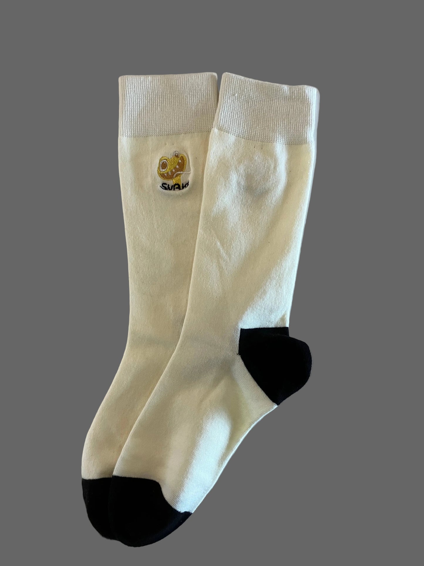 Unisex White Crew Socks with Snake Patch