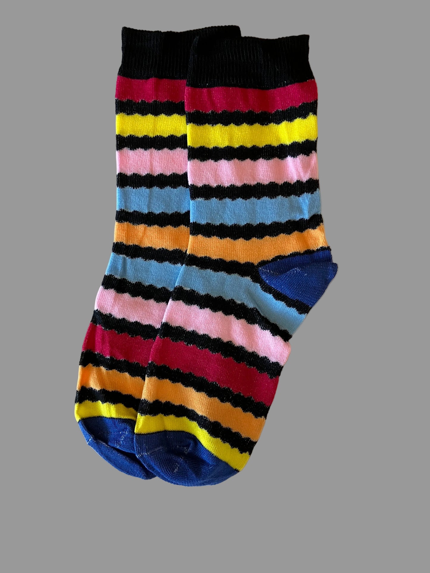 Men's Black/Red/Yellow/Pink/Blue/Peach Striped Novelty Sock - Shoe Size 7-11