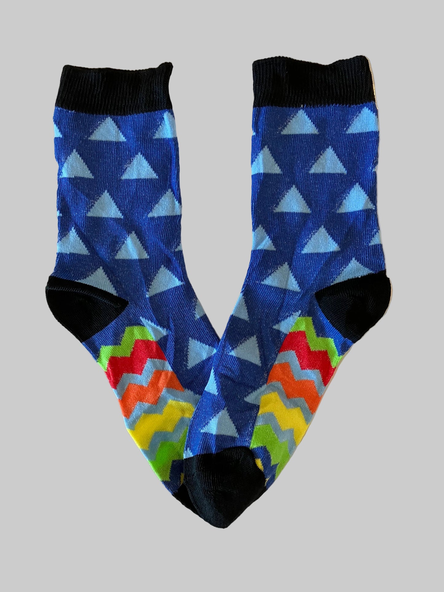 Men's Black/Blue Triangle Novelty Sock - Shoe Size 7-11